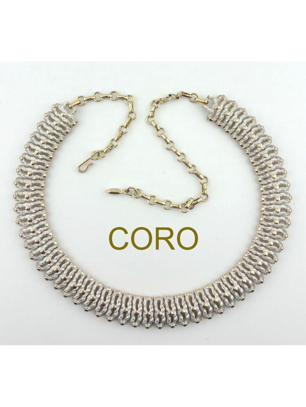 Vintage Coro Frosted Enamel Gold Tone Link Statement Necklace Adjustable to 20"